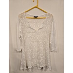City of Angels White Lace Top Boho Sheer Tunic Romantic Cottagecore Blouse‎ MD